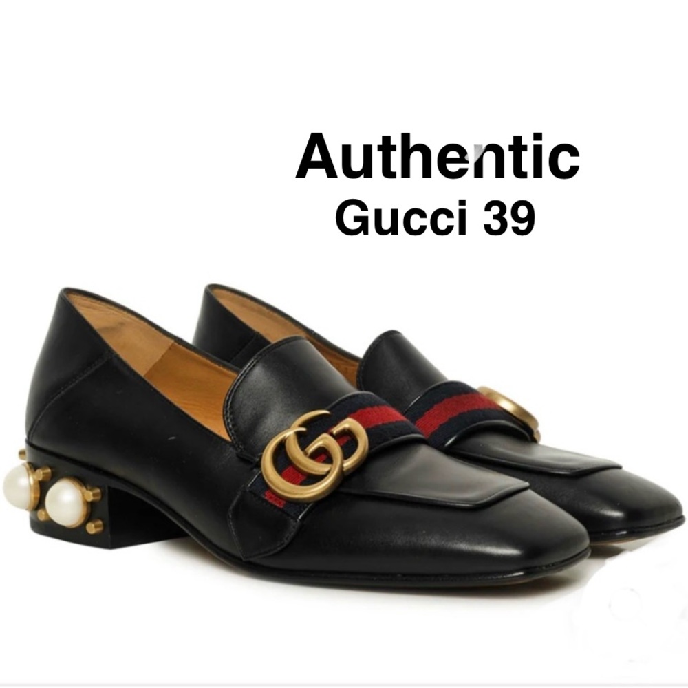 Gucci Size 39 Web Peyton Faux Pearl Accents Loafers ⭐️⭐️⭐️⭐️